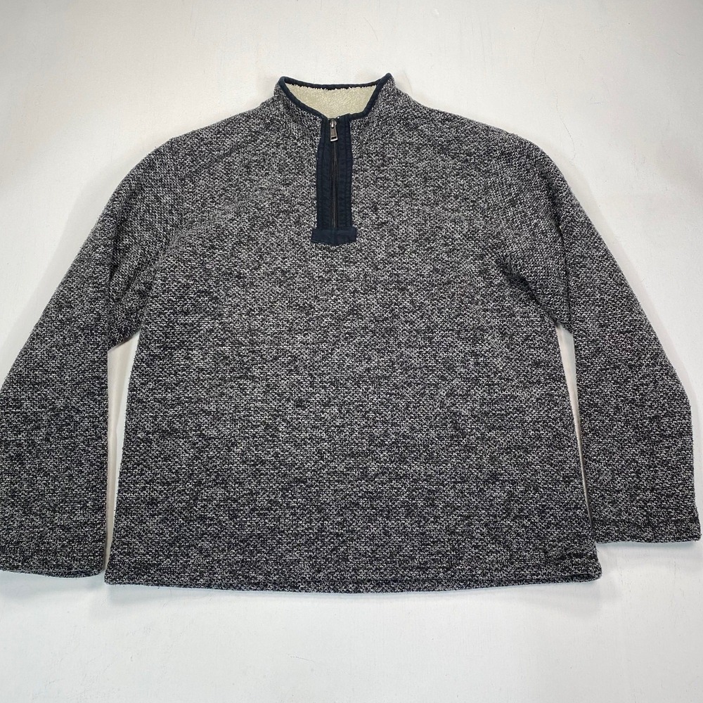 Orvis Classic Collection Mens Large Black White Marled Sherpa Lined Quarter Zip